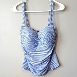 Niptuck Swim Top Blue & White Striped Women's 10 Nautical Beach Australian